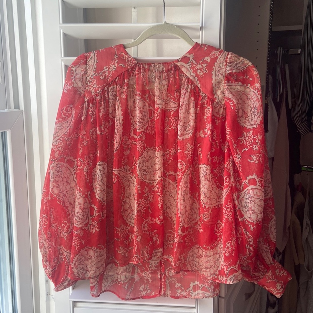 ZARA red paisley flowy blouse